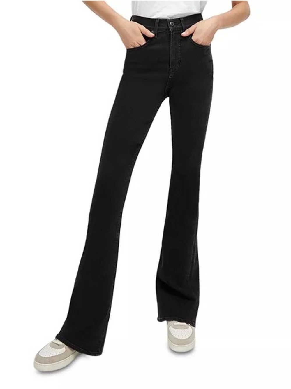 $348 Veronica Beard Beverly High Rise Flare Jeans, 3 Button Black